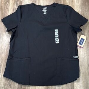NWT Cherokee Womens Size XL‎ Modern Classic Scrub Top Black Polyester Cotton